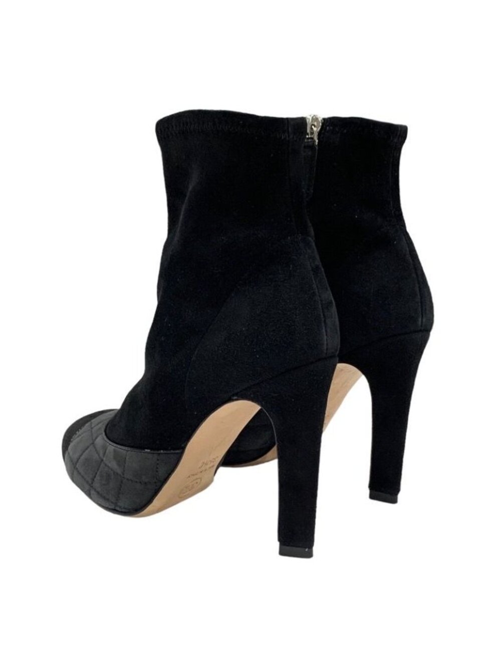 Chanel Boots Short Shoes Suede Black Gray Coco Mark Quilted - Picture 4 of 10